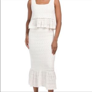 NEW House of Harlow Crochet White Knit Flare Skirt